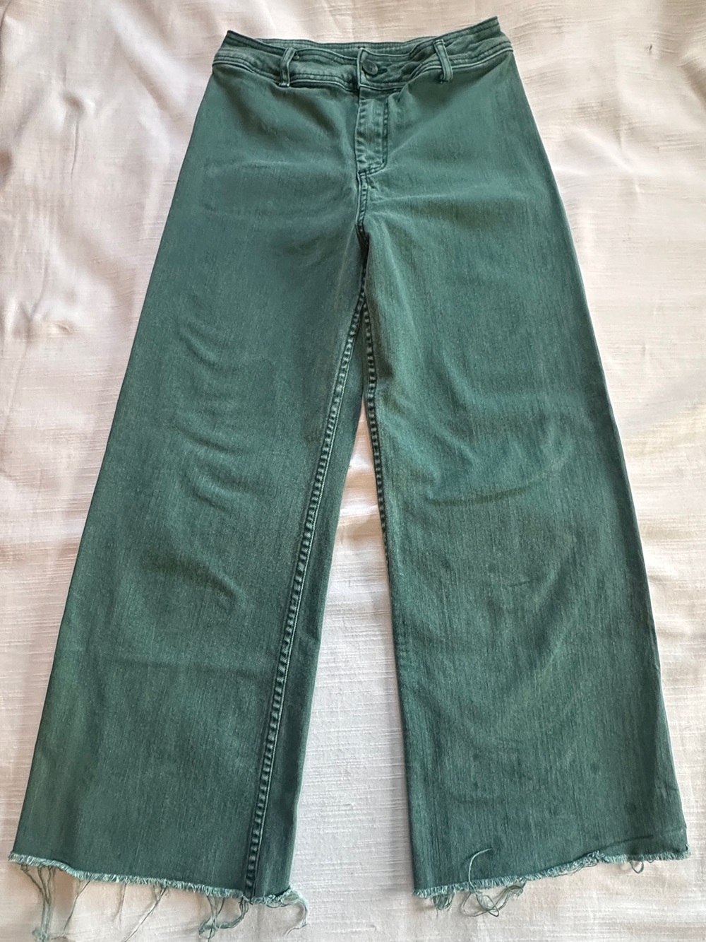 ADORN Green Wide Leg Raw Hem Jeans | L